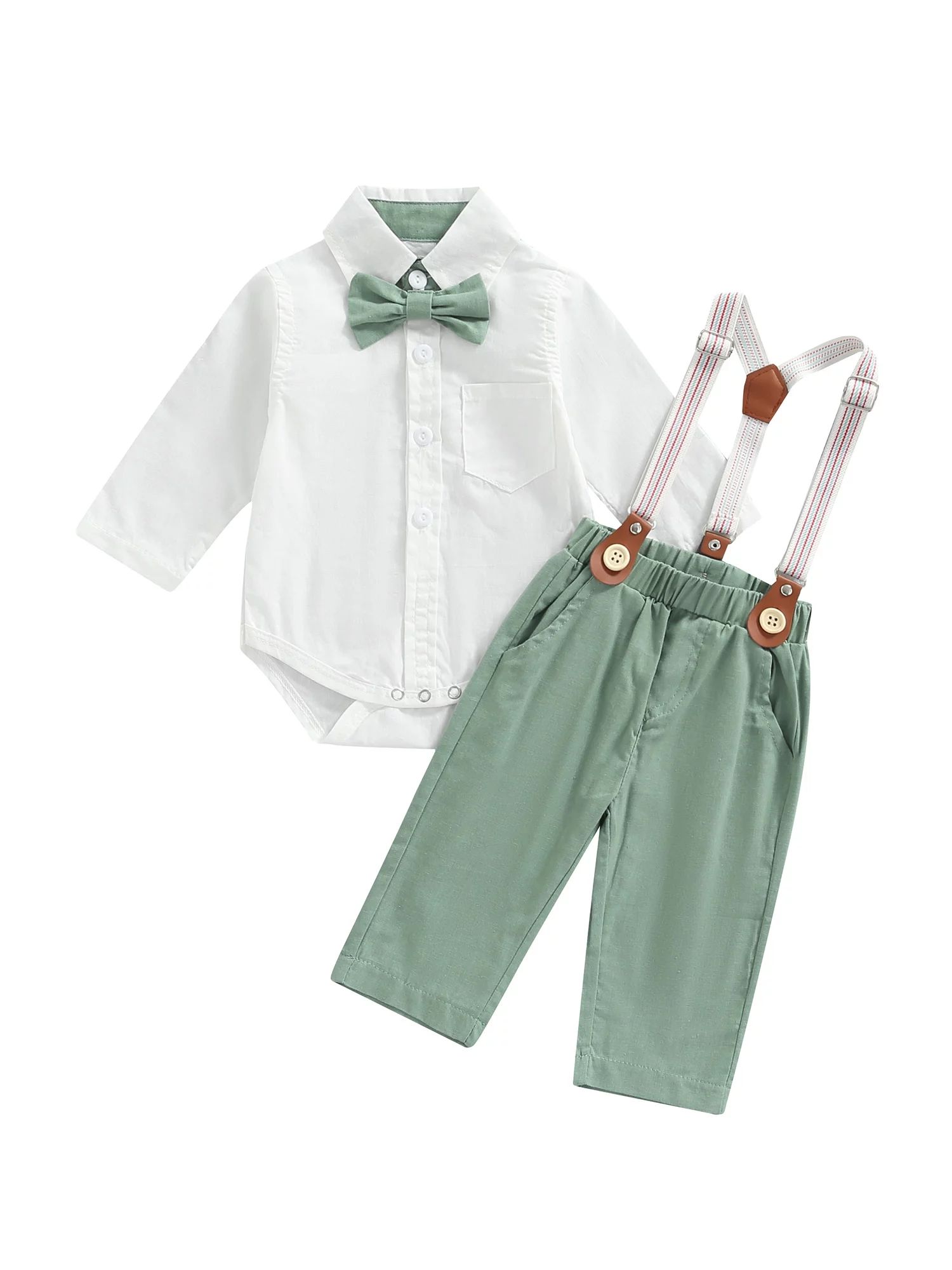 Liangchengmei Baby Toddler Boy Formal Gentleman Suits,Dress Short Shirt with Bowtie+Suspender Pan... | Walmart (US)