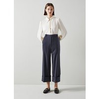 Joy Navy Wool-Blend Turn-Up Trousers, Navy | L.K. Bennett (UK)