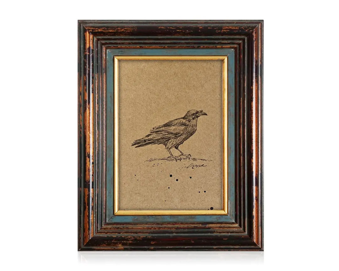Original Raven Art - Minimalist Crow Drawing - Vintage Painting - Country Wall Art - Farmhouse De... | Etsy (US)