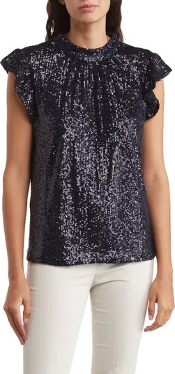 Mock Neck Flutter Sleeve Sequin Top | Nordstrom Rack
