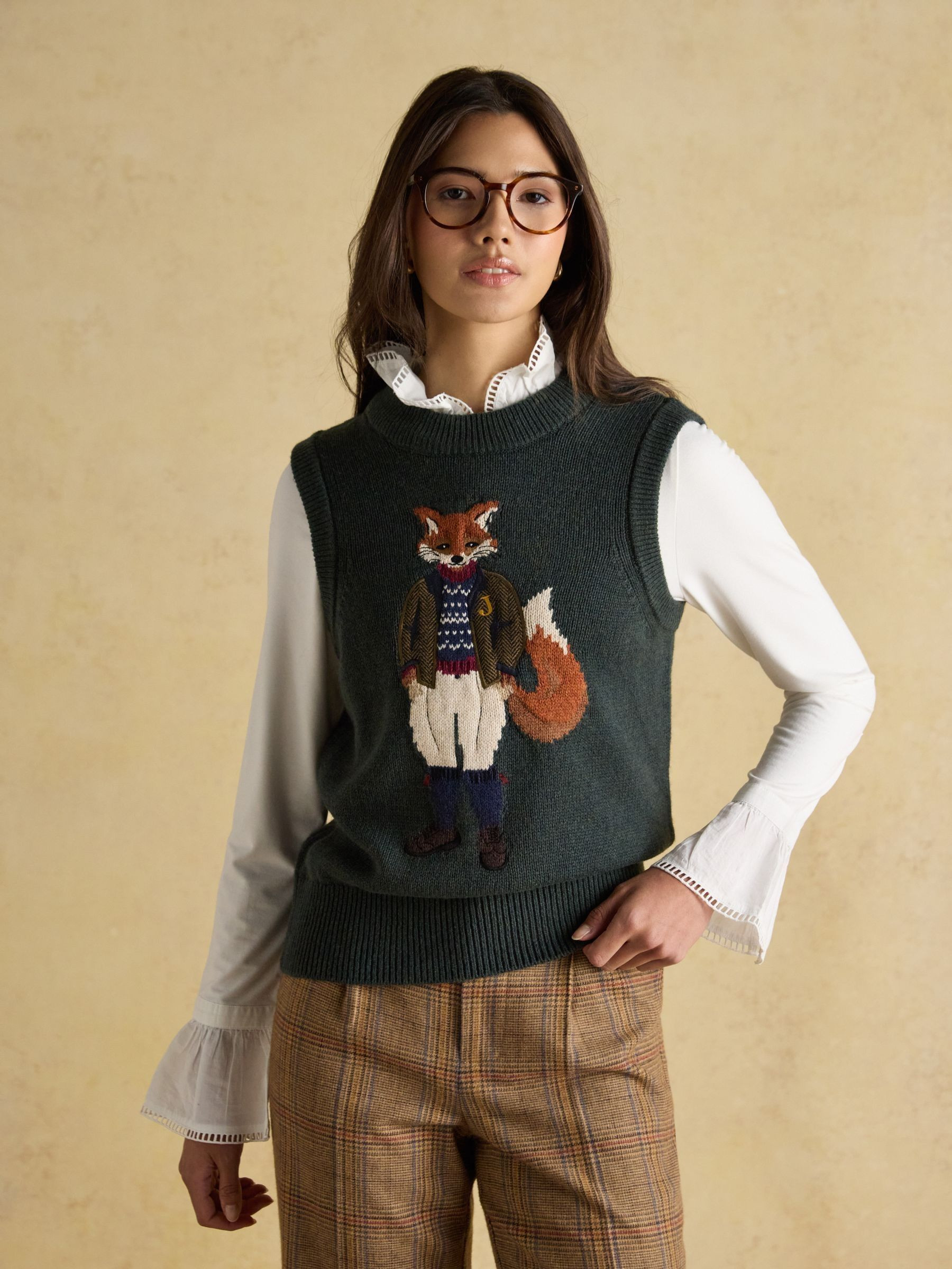 Jonty Green Intarsia Cotton Rich Knitted Vest | Joules | Joules