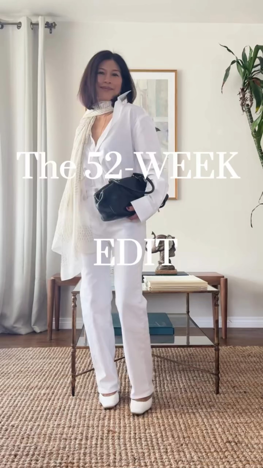 Week 6 of 52. This is how I style the white denim jeans - tuck in a white crisp button up shirt with no belt and leave the sleeves unrolled for a clean yet edgy look. Then accessorize it with a long necklace and earrings to frame the face.
Next, step into white mules or white pumps to keep the look fully monochromatic, which instantly makes you look taller. Finish it off by draping a long, skinny scarf casually around the neck for that effortless, styled touch.

If you want to ground it, throw on an everyday black leather belt for contrast.

Complete the look with an everyday leather bag, and if you want to elevate it even more, throw an oversized blazer over your shoulders. 
This is proof that a capsule wardrobe doesn’t have to be boring - just intentional.

Head to my link to shop this look. 

Be sure to follow along each week as I restyle our capsule wardrobe and share fresh ways to update and elevate our looks.

#the52weekedit #capsulewardrobe #affordablestyles #sustainablestyle #capsule