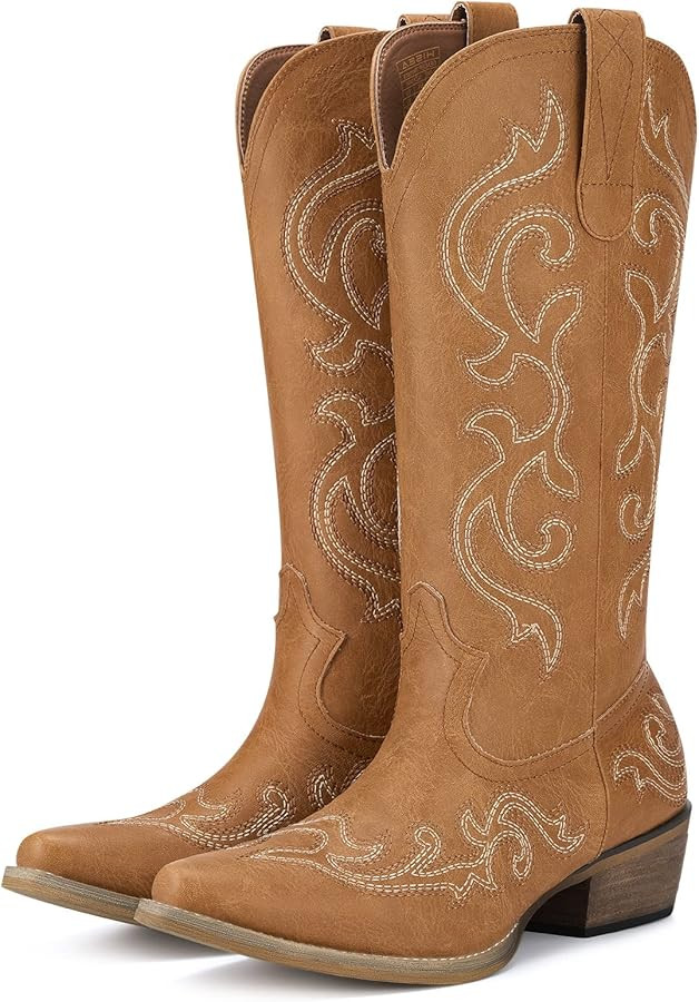 HISEA Rollda Cowboy Boots for Women Western Cowgirl Boots with Chunky Heel Ladies Snip Toe Mid-Ca... | Amazon (US)