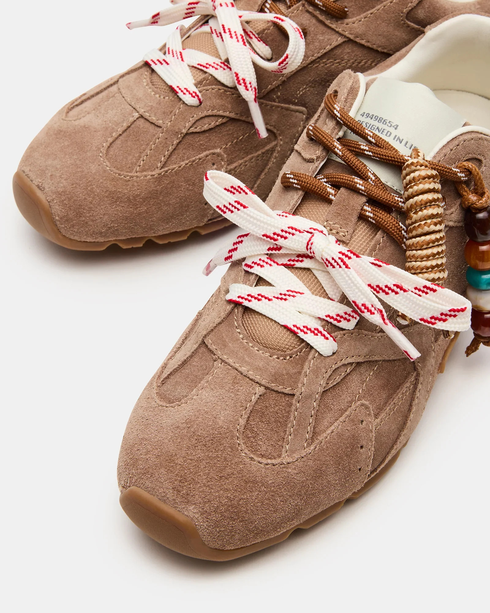 AZIEL-C Taupe Suede Low-Top Charm Lace-Up Sneakers | Women's Designer Sneakers | Steve Madden (Canada)