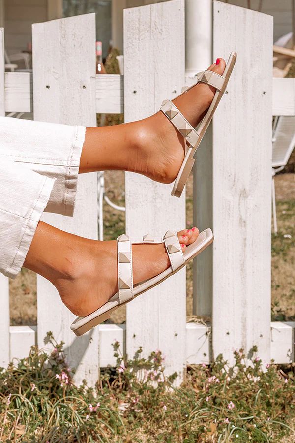 The Roxbury Studded Sandal In Light Beige | Impressions Online Boutique