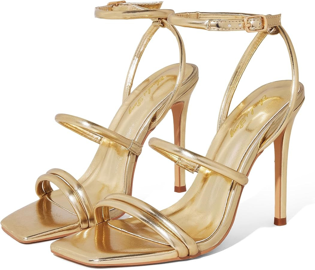 Elisabet Tang 4 inch Stylish Ankle Strap Stiletto Sandals for Women - Sexy Square Open toe Gladia... | Amazon (US)