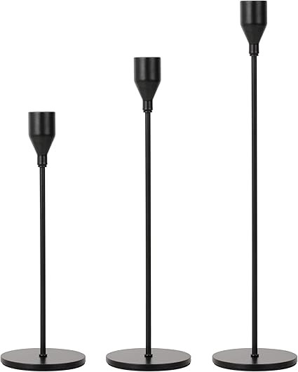 FRTIM Matte Black Candle Holders, Set of 3 Candlestick Holders for 3/4" Taper Candles&Led Modern ... | Amazon (US)