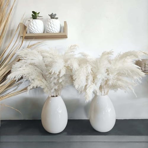 30 Stems White Pampas Grass Fluffy, Boho Home Decor, Natural Fluffy Pompas Grass Natural Pampas for Living Room Decor, Table Decor, Boho Decor, Party Wedding Decor, Gift (17.7 inch, 30 White ) | Amazon (US)