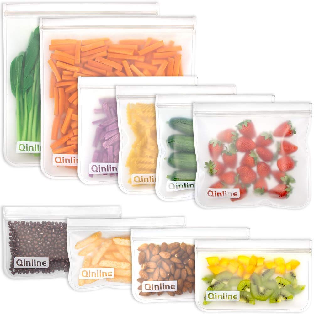 Qinline Reusable Food Storage Bags - 10 Pack BPA FREE Freezer Bags(2 Reusable Gallon Bags + 4 Reusab | Amazon (US)
