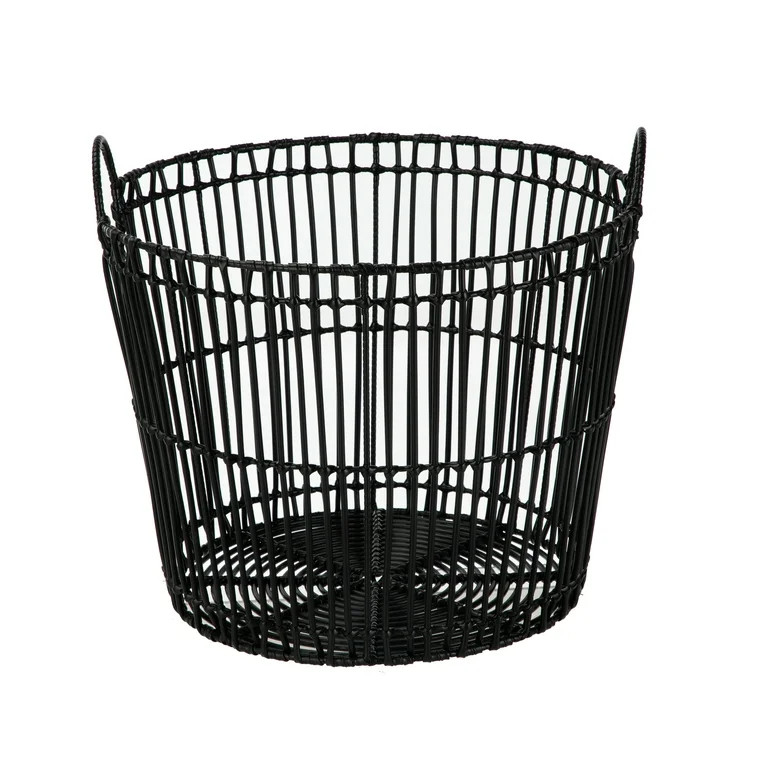 Better Homes & Gardens Large Black Open Poly Rattan Storage Basket with Handles, 2 Pack | Walmart (US)