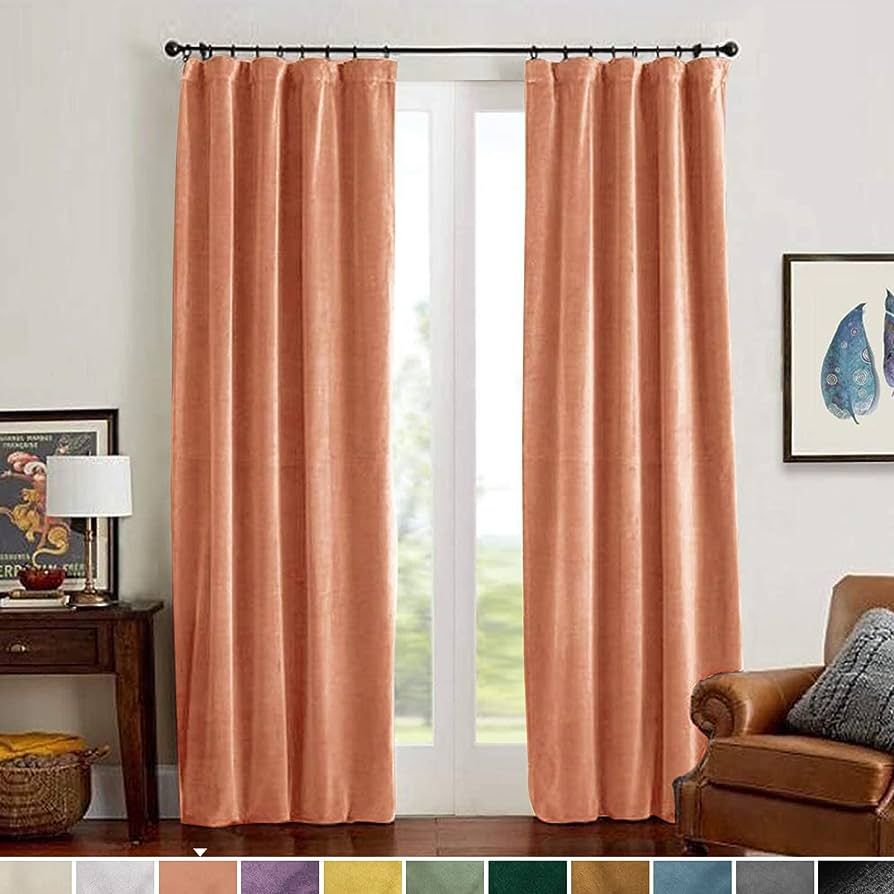 Lazzzy Blackout Velvet Curtains Burnt Orange Thermal Insulated Curtains Soft Luxury Living Room C... | Amazon (US)