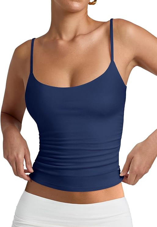 PINKMSTYLE Women's Basic Double Lined Scoop Neck Tank Tops Adjustable Cami Tank Summer Sleeveless... | Amazon (US)
