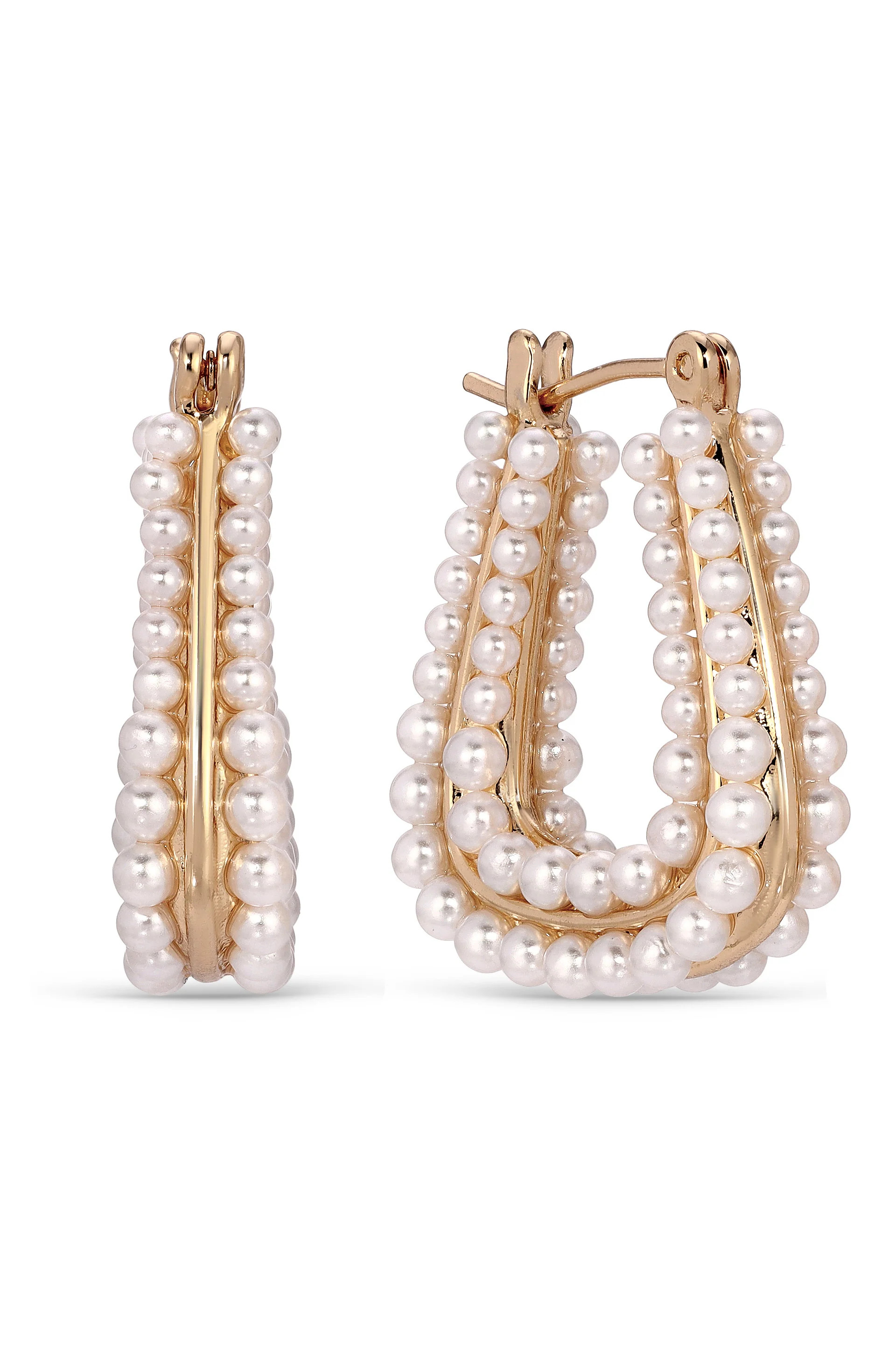 Soft Curve Pearl Lined Hoop Earrings | Ettika