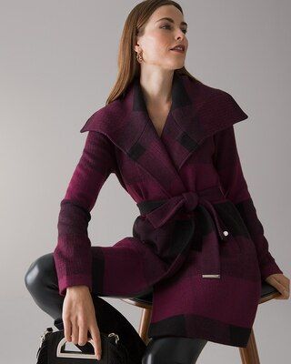 Long Sleeve Plaid Sweater Coat | White House Black Market