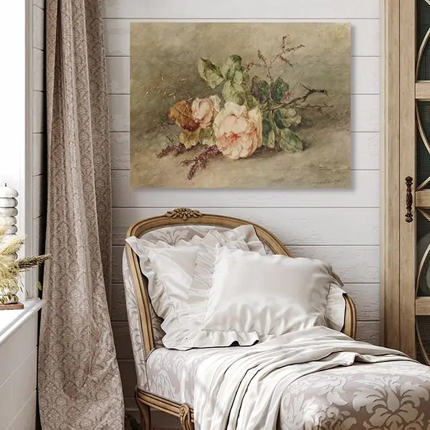 French Country Roses Canvas Wall Art | Antique Farm House