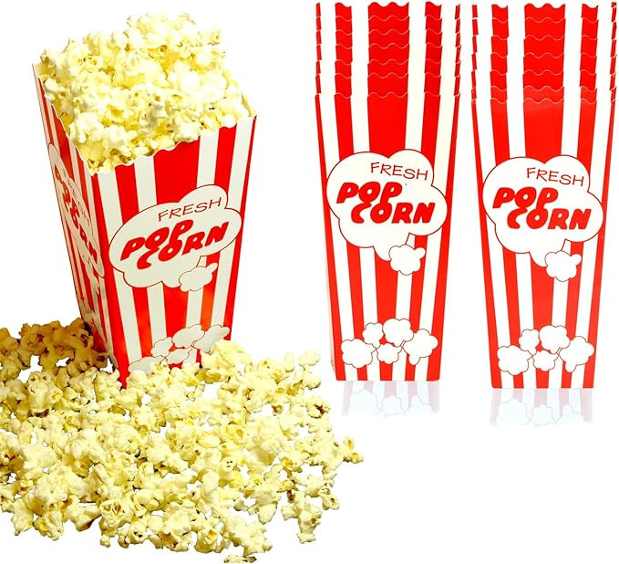 15 Movie Night Popcorn Paper Boxes Buckets 7.75 Inches Tall Large & Holds 46 Oz Old Fashion Vinta... | Amazon (US)
