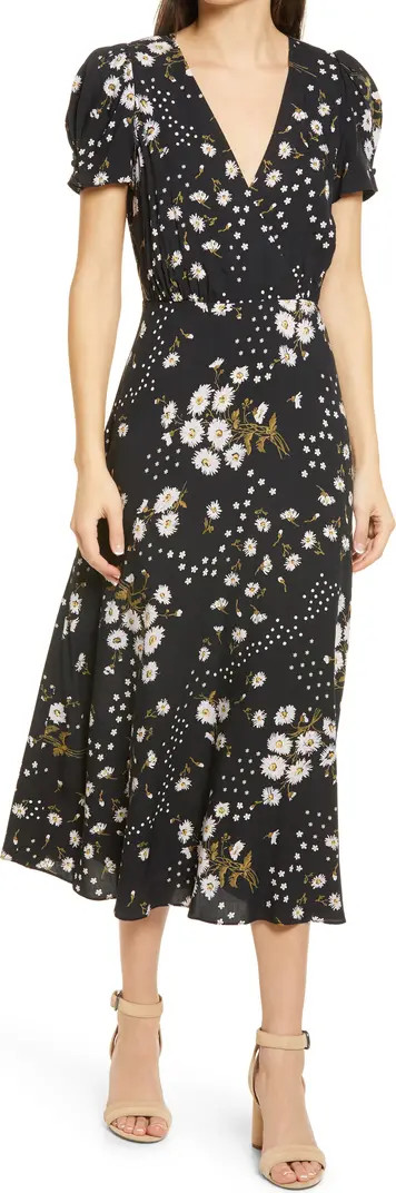 Puff Sleeve Wrap Front Midi Dress | Nordstrom Rack