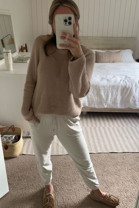 Cozy outfit for all the home things. Jenni Kayne sweater, I’m wearing a medium for slightly oversized fit. Wearing a small in the vuori jogger. 

#LTKCyberWeek #LTKsalealert #LTKGiftGuide