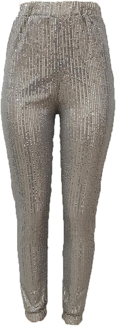 itnpbwus Women's Casual Style Sparkly Sequin Bithday Stretch Long Pencil Pants with Glitter High Wai | Amazon (US)
