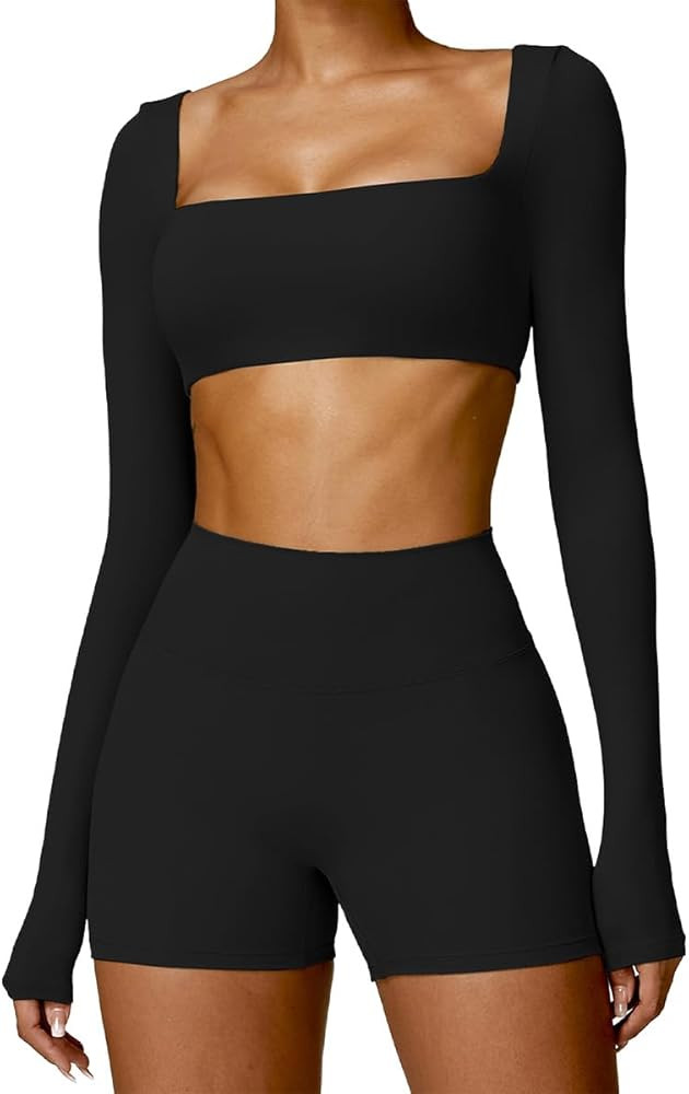 2 Piece Workout Sets for Women Long Sleeve Crop Tops and Yoga Pants Outfits High Waist Flared Leg... | Amazon (US)