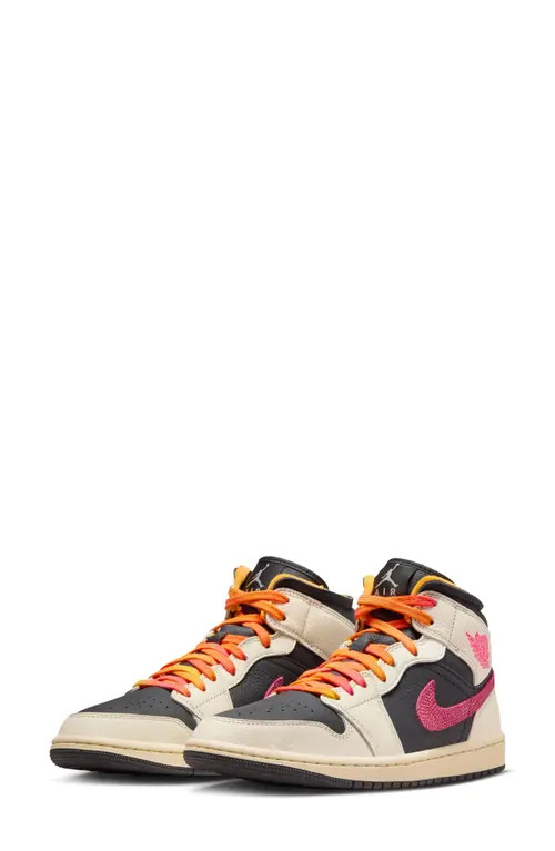 Air Jordan 1 Mid SE Basketball Sneaker in Pale Ivory/racer Pink/black at Nordstrom, Size 5.5 | Nordstrom