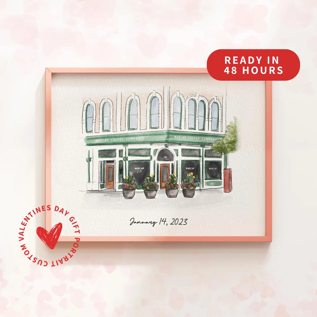 Our First Date Venue Portrait | | Custom Watercolor Couple Drawing | Hand-drawn Venue Illustratio... | Etsy (US)