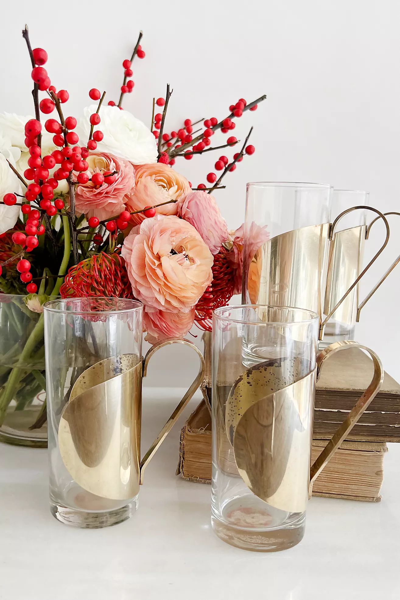 Old Flame Candle Co. Vintage MCM Brass Caged Glassware, Set of 4 | Anthropologie (US)