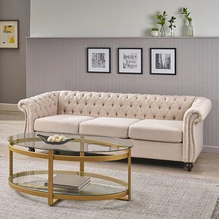 Parksley Tufted Chesterfield 3-seat Sofa by Christopher Knight Home - Beige | Bed Bath & Beyond