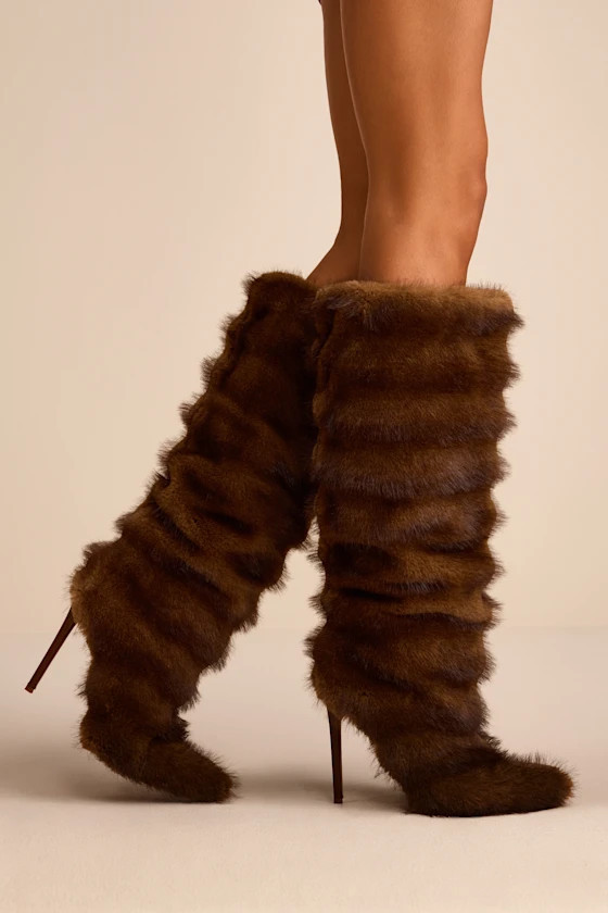 Conrad Brown Faux Fur Slouchy Textured Knee-High Boots | Lulus