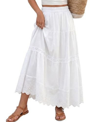 Womens Maxi Skirt Boho Summer Flowy Tiered Elastic High Waisted A Line Long Skirts Trendy Beach V... | Amazon (US)