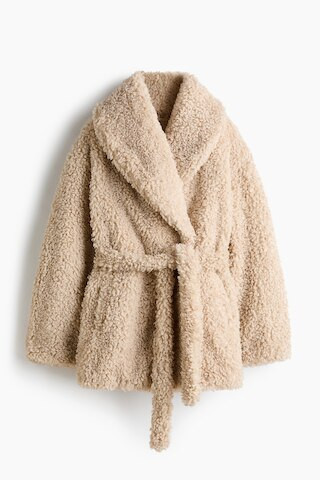 H & M - Tie-Belt Teddy Fleece Coat - Beige | H&M (US + CA)