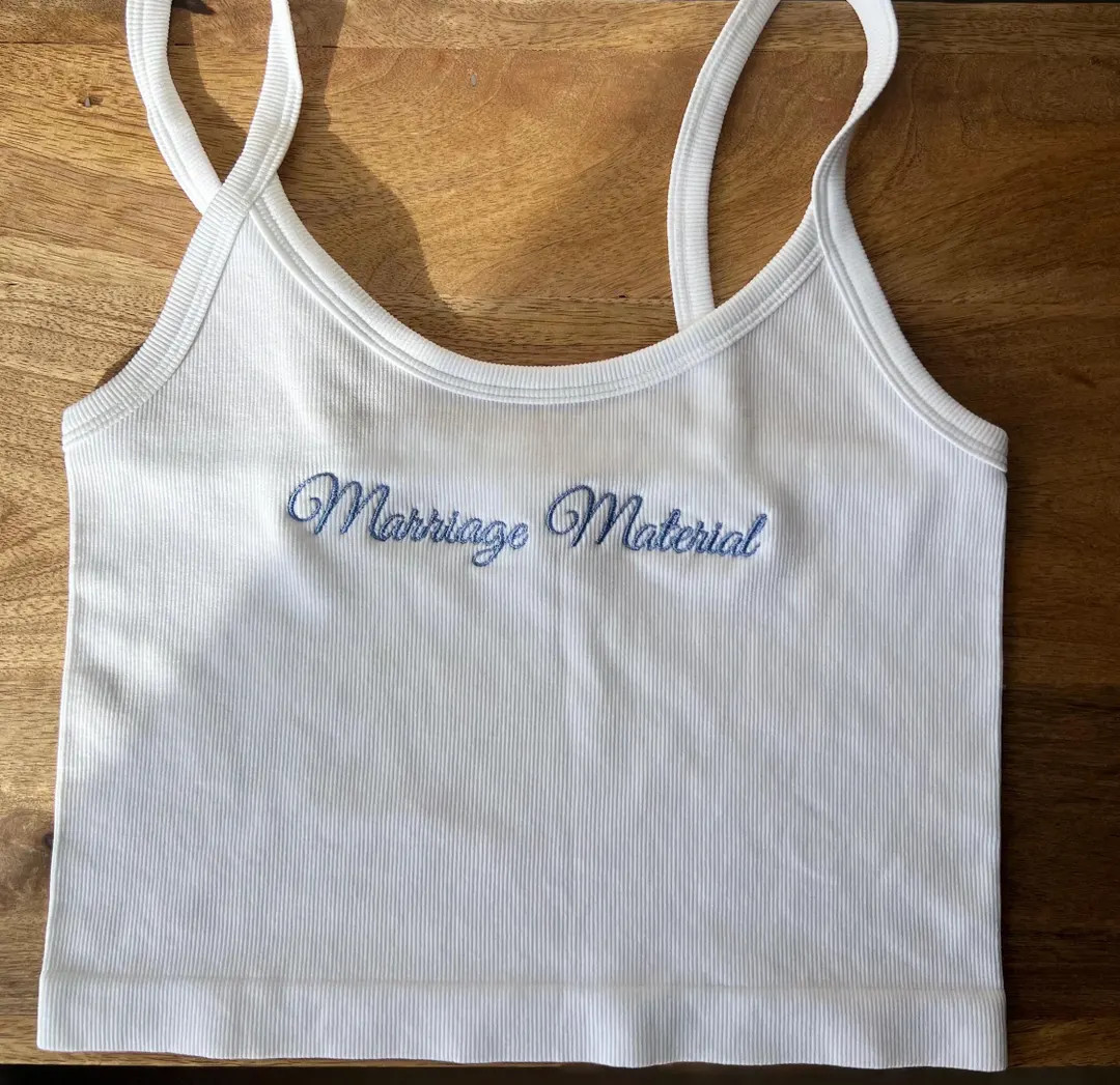 Marriage Material Tank Top, Bridesmaids Embroidered Crop Top, Bachelorette Tank Top, Personalized... | Etsy (US)