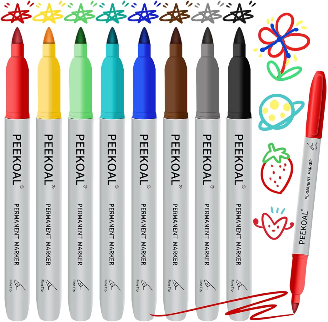8 Pack Assorted Colors Permanent Markers, Fine Tip Colored Markers Pens for Adult Coloring Journa... | Amazon (US)