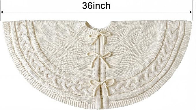Christmas Tree Skirt 36 Inches: Braided Cable Knit Round Cream White Tree Skirt, Thick Rustic Chr... | Amazon (US)
