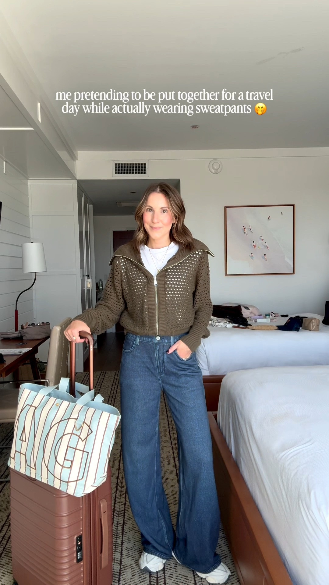These pants look like the perfect wide leg jeans but are actually sweatpants! The best travel hack because they are comfy enough for the flight, but cute enough for dinner when I land!

Wearing a xs and a small pullover

#LTKTravel