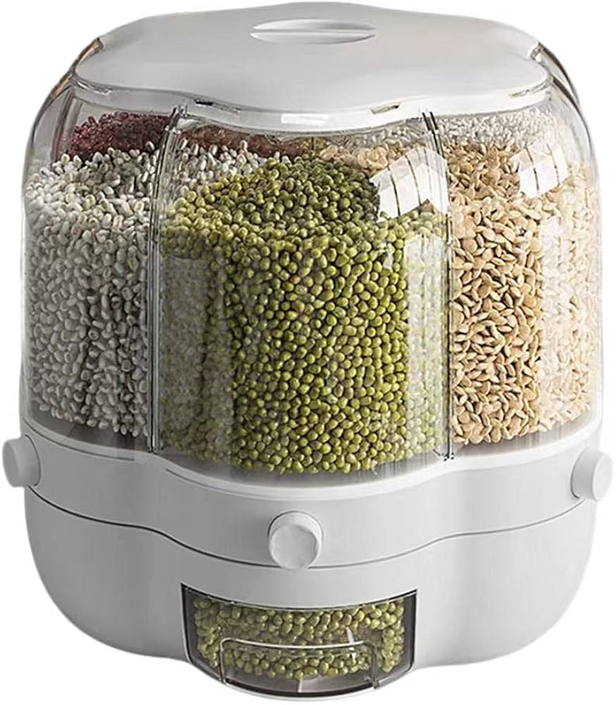 Rice and Grain Dispenser【can hold 15-20lbs】, 360° Rotating Food Storage Container, 6-Compart... | Amazon (US)