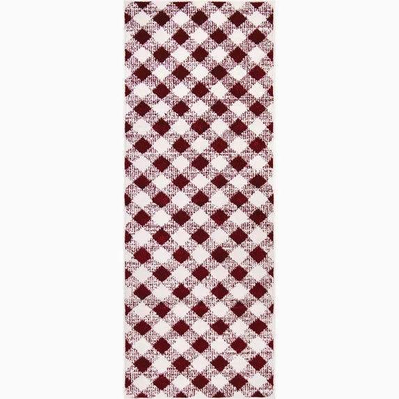 My Texas House Noelle 2'7" x 7' Burgundy White Plaid Indoor Area Rug | Walmart (US)
