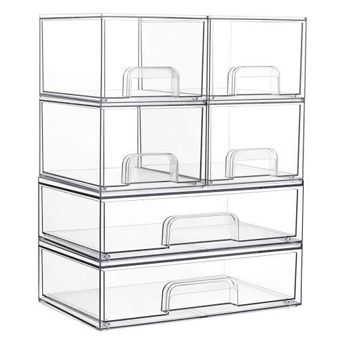 Vtopmart Stackable Storage Drawers Set of 6, Clear Plastic Organizer Bins for Bathroom Supplies,Ideal for Cabinet,Pantry,Laundry Room Organization | Amazon (US)