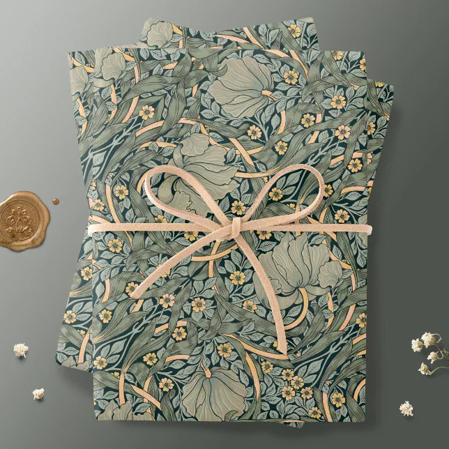 William Morris Pimpernel Gold Sage Green Wrapping Paper Sheets | Zazzle