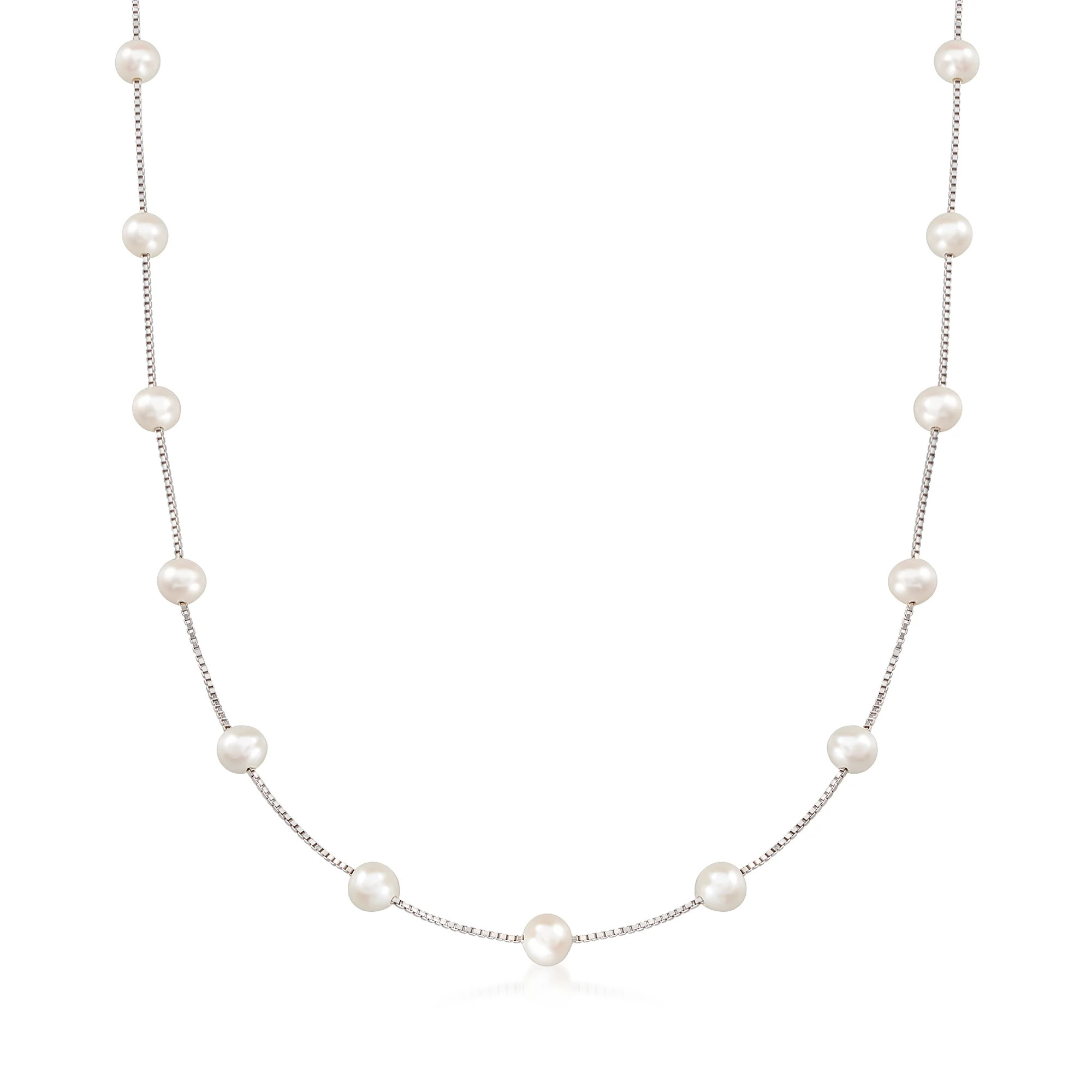 6-6.5mm Cultured Pearl Station Necklace in Sterling Silver | Ross-Simons