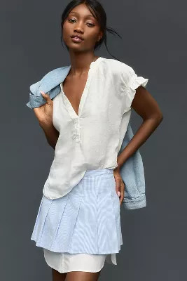 Tatum Flutter-Sleeve Blouse by Pilcro: Linen Edition | Anthropologie (US)