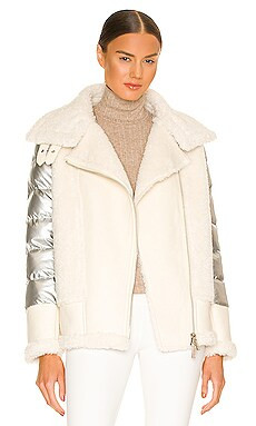 jocelyn Faux Sherpa Moto Jacket in Silver from Revolve.com | Revolve Clothing (Global)