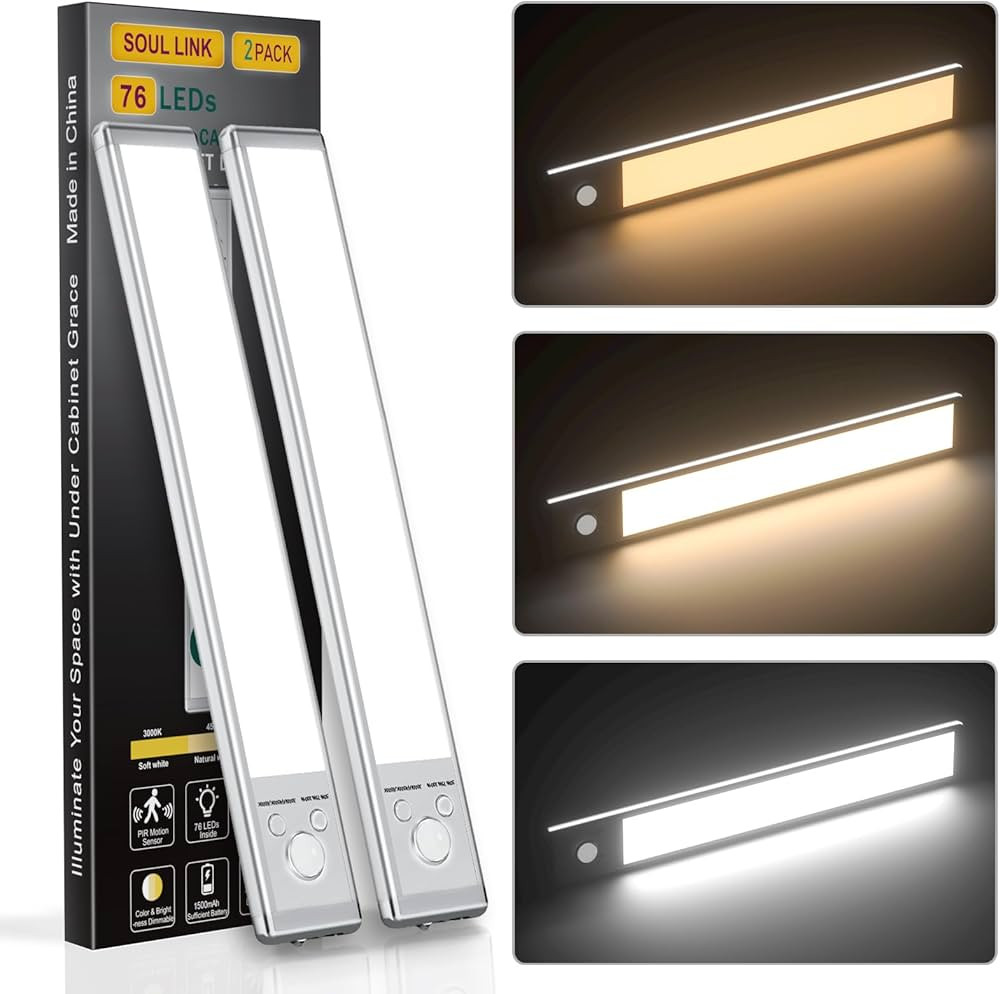 Under Cabinet Lights,76 LED Operated Motion Sensor Light Indoor,1500mAh USB Rechargeable Closet L... | Amazon (US)