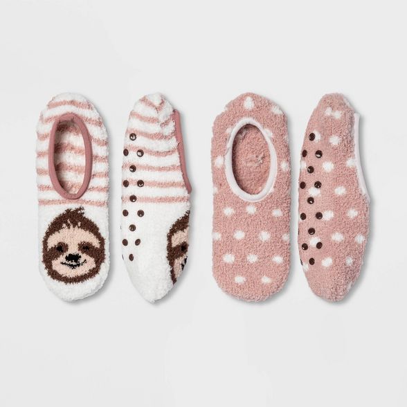 Women's Sloth 2pk Cozy Pull-On Liner Socks - Pink/Cream 4-10 | Target
