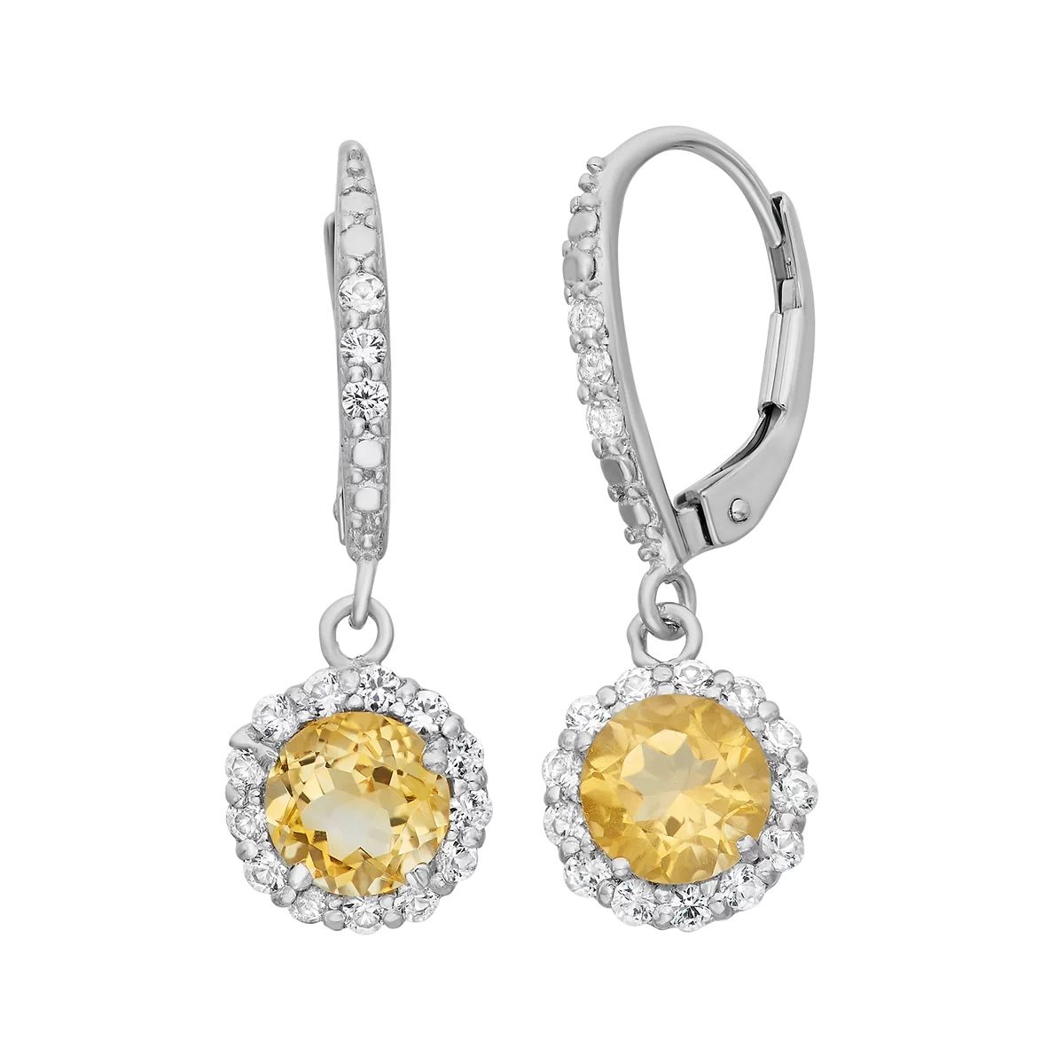 Designs by Gioelli Citrine and Lab-Created White Sapphire Sterling Silver Halo Drop Earrings | Kohl's