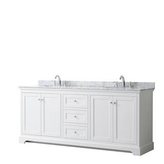Avery 80 in. W x 22 in. D Bathroom Vanity in White with Marble Vanity Top in White Carrara with W... | The Home Depot