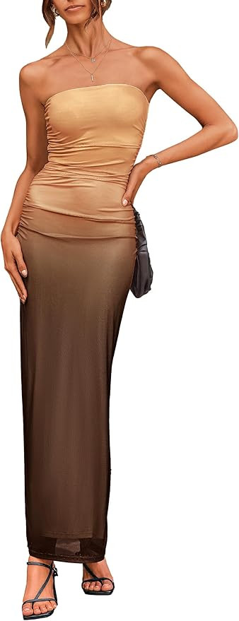 PRETTYGARDEN Women's Summer Maxi Bodycon Dresses Strapless Tube Top Slit Floral Printed Party Clu... | Amazon (US)