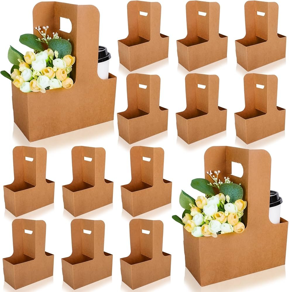Whaline Graduation Kraft Flower Gift Bags 20Pcs Drink Carrier with Handle to 2 Cup Rectangle Flor... | Amazon (US)