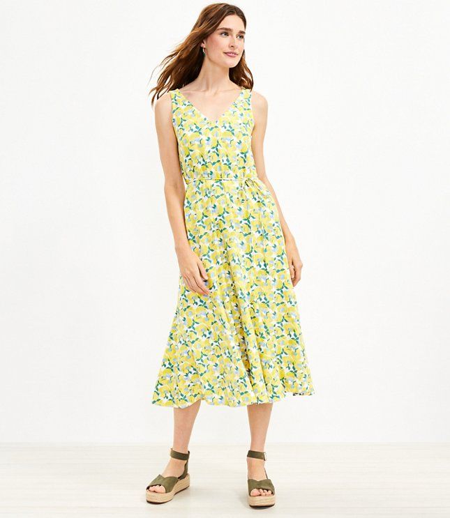 Floral Godet Double V Midi Dress | LOFT | LOFT