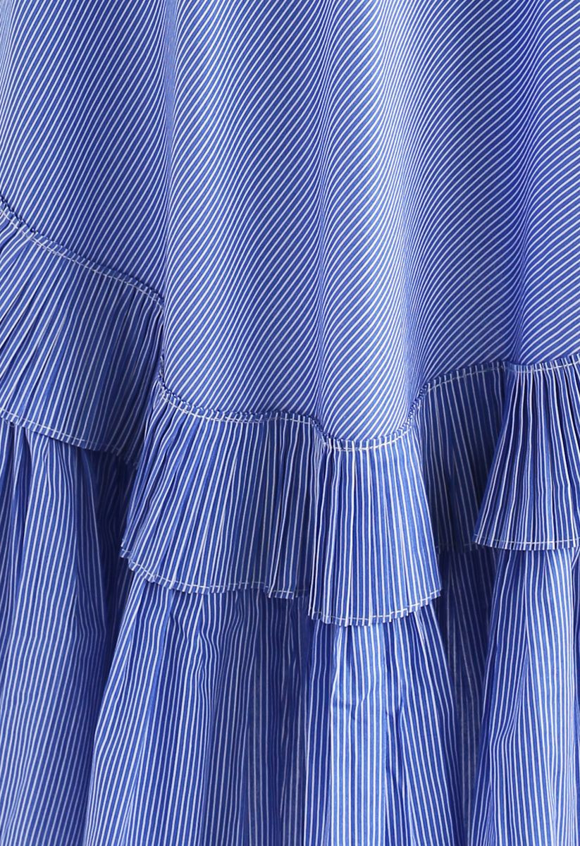 Applause of Ruffle Tiered Frill Hem Skirt in Blue Stripes | Chicwish